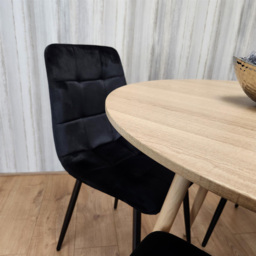 Portland 4 Seater Velvet Round Dining Set Wood Effect and Black - Wilko - thumbnail 4