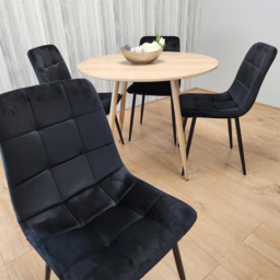 Portland 4 Seater Velvet Round Dining Set Wood Effect and Black - Wilko - thumbnail 3