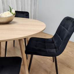 Portland 4 Seater Velvet Round Dining Set Wood Effect and Black - Wilko - thumbnail 5