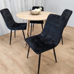 Portland 4 Seater Velvet Round Dining Set Wood Effect and Black - Wilko - thumbnail 7
