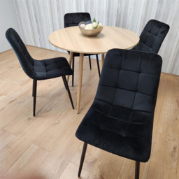 Portland 4 Seater Velvet Round Dining Set Wood Effect and Black - Wilko - thumbnail 6