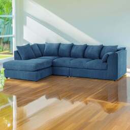 Luxor 4 Seater Marine Blue Jumbo Cord Left Hand Facing Scatter Back L Shaped Corner Sofa Set - Wilko