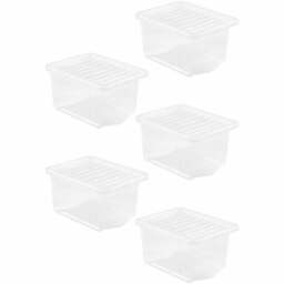Wham 28L Crystal Storage Box with Lid 5 Pack - Size: 30L - Wilko