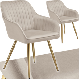 Tectake Marilyn Set of 2 Taupe and Gold Quilted Velvet Continuous Backrest Dining Chair - Grey - Wilko - thumbnail 3