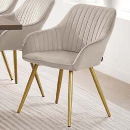 Tectake Marilyn Set of 2 Taupe and Gold Quilted Velvet Continuous Backrest Dining Chair - Grey - Wilko