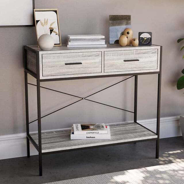 Home Vida Brooklyn 2 Drawer Grey Industrial Console Table - Size: 34 x 80 x 74cm - Wilko - image 1