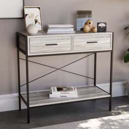 VIDA DESIGNS Brooklyn 2 Drawer Grey Industrial Console Table - Size: 34 x 80 x 74cm - Wilko