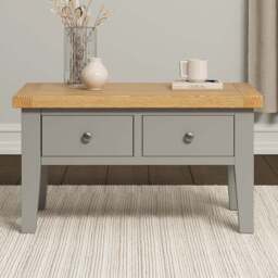 Seconique Windsor 2 Drawer Pebble Grey and Oak Coffee Table - Size: 50 x 90 x 55cm - Pebble Grey/Oak - Wilko
