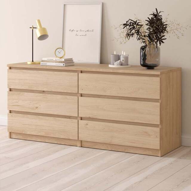 Florence 6 Drawer Jackson Hickory Oak Wide Chest of Drawers - Wood - Furniture to Go - Wilko - image 1