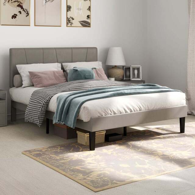 Portland Double Adjustable Headboard Wooden Slats Bed Frame - Grey - Wilko - image 1