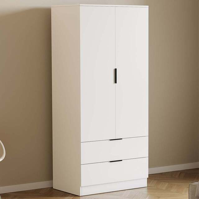 Vida Designs Trega 2 Drawer 2 Door White Wardrobe - Size: 2 Door, 2 Drawer - Wilko - image 1