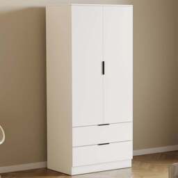 Vida Designs Trega 2 Drawer 2 Door White Wardrobe - Size: 2 Door, 2 Drawer - Wilko - thumbnail 1