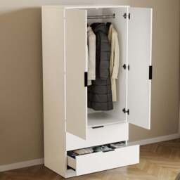 Vida Designs Trega 2 Drawer 2 Door White Wardrobe - Size: 2 Door, 2 Drawer - Wilko - thumbnail 5