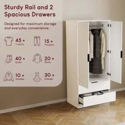 Vida Designs Trega 2 Drawer 2 Door White Wardrobe - Size: 2 Door, 2 Drawer - Wilko - thumbnail 7