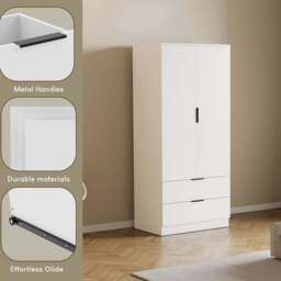 Vida Designs Trega 2 Drawer 2 Door White Wardrobe - Size: 2 Door, 2 Drawer - Wilko - thumbnail 6