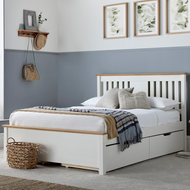 Chester Double Stone White and Oak 2 Drawer Storage Bed Frame - Bedmaster - Wilko - image 1