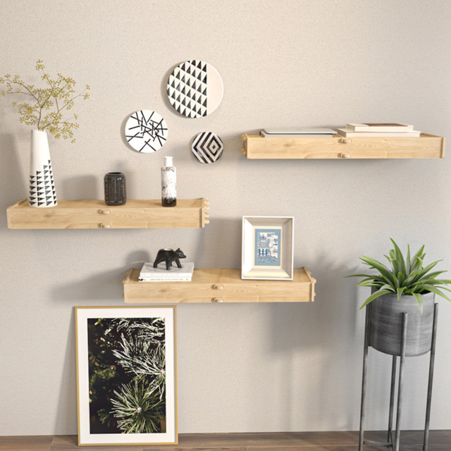 Decorotika Hiko Wall Mounted Shelf 3 Pack - Size: 6.5 x 61.5 x 19.5cm - Brown - Wilko - image 1
