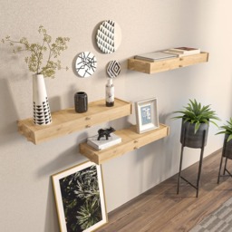 Decorotika Hiko Wall Mounted Shelf 3 Pack - Size: 6.5 x 61.5 x 19.5cm - Brown - Wilko - thumbnail 4
