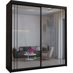 Sliding Wardrobes 4U 2 Sliding Door Black Modern Wide Full Length Mirrored Wardrobe 200cm - Size: 2 Door - Wilko - thumbnail 3