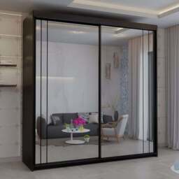 Sliding Wardrobes 4U 2 Sliding Door Black Modern Wide Full Length Mirrored Wardrobe 200cm - Size: 2 Door - Wilko