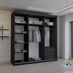Sliding Wardrobes 4U 2 Sliding Door Black Modern Wide Full Length Mirrored Wardrobe 200cm - Size: 2 Door - Wilko - thumbnail 5