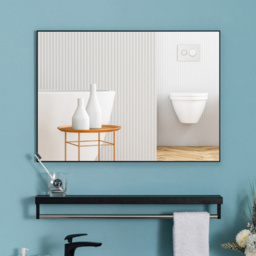 Living and Home Black Aluminium Frame Wall Mounted Mirror 40 x 60cm - Size: 60 x 40cm - Wilko - thumbnail 3