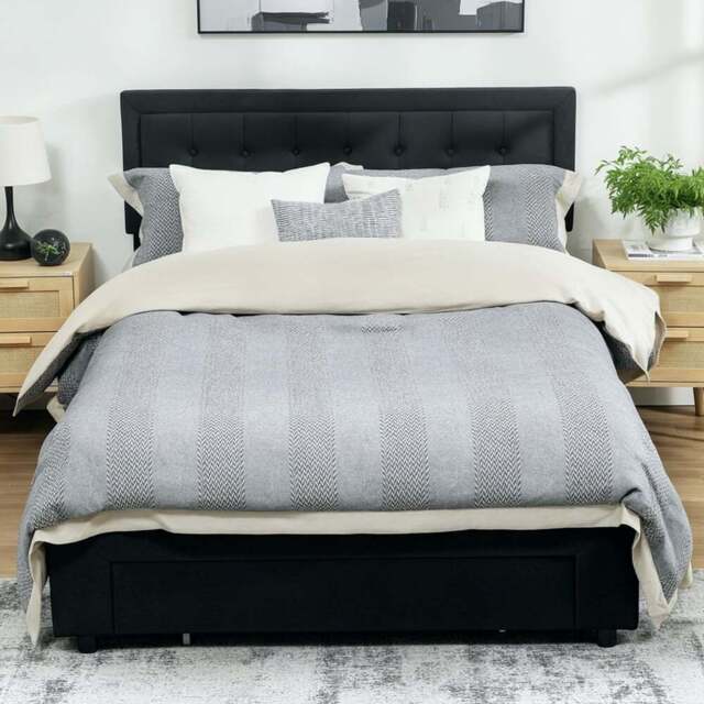 HOMCOM Double Black Ottoman Bed with Adjustable Velvet Headboard - Wilko - image 1
