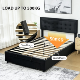 HOMCOM Double Black Ottoman Bed with Adjustable Velvet Headboard - Wilko - thumbnail 7