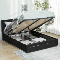 HOMCOM Double Black Ottoman Bed with Adjustable Velvet Headboard - Wilko - thumbnail 5