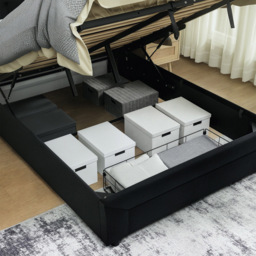 HOMCOM Double Black Ottoman Bed with Adjustable Velvet Headboard - Wilko - thumbnail 4