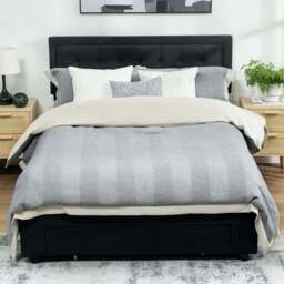HOMCOM Double Black Ottoman Bed with Adjustable Velvet Headboard - Wilko - thumbnail 1
