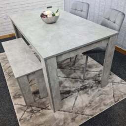 Portland Velvet 4 Seater Dining Set with Bench Stone Grey - Wilko