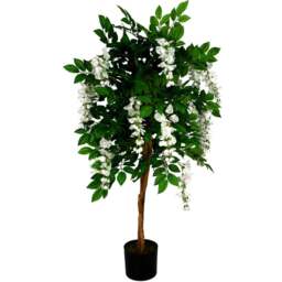 Botanik Wisteria Artificial Tree with Real Wood Trunk in Pot 4.3ft - Size: 130 x 70 x 70cm - Green - Wilko