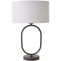 ValueLights Antonia Grey Fabric Drum Shade Matte Black Oval LED Table Lamp - Size: 42.3 x 25 x 25cm - Wilko