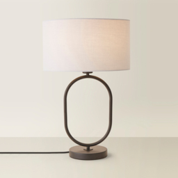 ValueLights Antonia Grey Fabric Drum Shade Matte Black Oval LED Table Lamp - Size: 42.3 x 25 x 25cm - Wilko - thumbnail 6