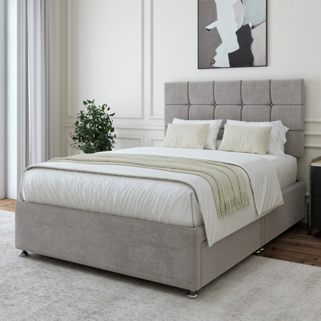 Bedmaster Double Seal Grey Naples Linen 2 Drawer Divan Base with Pearl Headboard - Wilko - image 1