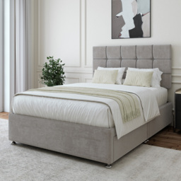 Bedmaster Double Seal Grey Naples Linen 2 Drawer Divan Base with Pearl Headboard - Wilko