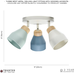 Happy Homewares Grey and Dusk and Duck Egg Blue Modern Scandinavian Style Spot Ceiling Light - Size: 16 x 23 x 23cm - Multi - Wilko - thumbnail 7