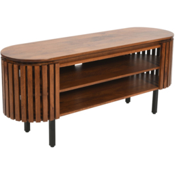 Brooklyn Slatted 2 Shelf Mango Wood TV Cabinet - Brown - Wilko - thumbnail 3