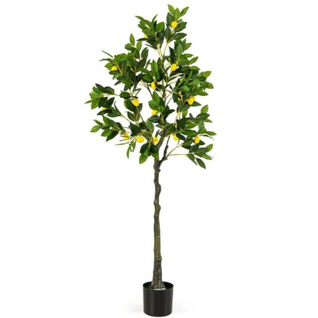 Costway Lemon Fruits Tree Artificial Plant In Pot 5.2ft - Size: 167 x 21 x 20cm - Green - Wilko - image 1