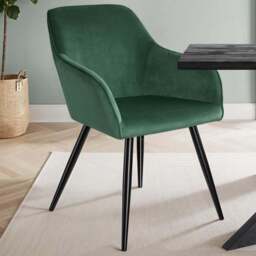 tectake Marilyn Set of 4 Dark Green and Black Velvet Look Padded Dining Chairs - Wilko - thumbnail 1