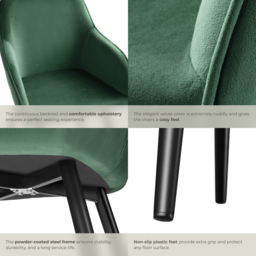 tectake Marilyn Set of 4 Dark Green and Black Velvet Look Padded Dining Chairs - Wilko - thumbnail 6