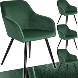 tectake Marilyn Set of 4 Dark Green and Black Velvet Look Padded Dining Chairs - Wilko - thumbnail 3