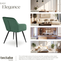 tectake Marilyn Set of 4 Dark Green and Black Velvet Look Padded Dining Chairs - Wilko - thumbnail 7