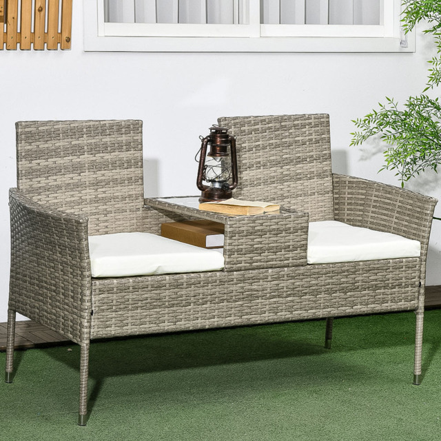Outsunny 2 Seater Grey Rattan Companion Seat - Wilko - image 1