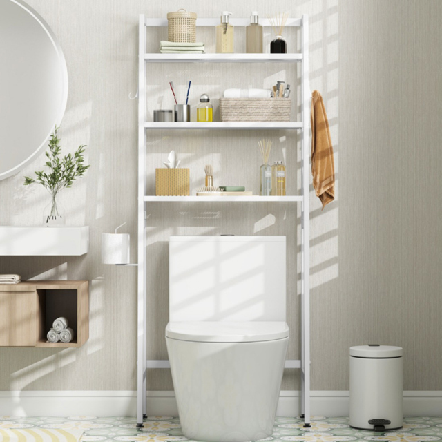 Costway White Over The Toilet Storage Shelf with Adjustable Bottom Bar - Size: 89 x 34 x 20cm - Wilko - image 1