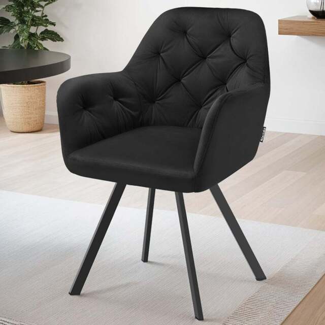 tectake Lucia Black Padded and Quilted Swivel Armchair Set of 4 - Wilko - image 1