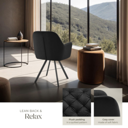 tectake Lucia Black Padded and Quilted Swivel Armchair Set of 4 - Wilko - thumbnail 6