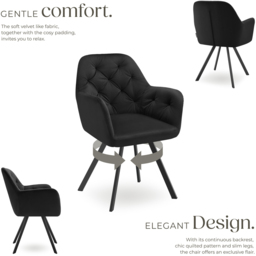 tectake Lucia Black Padded and Quilted Swivel Armchair Set of 4 - Wilko - thumbnail 5