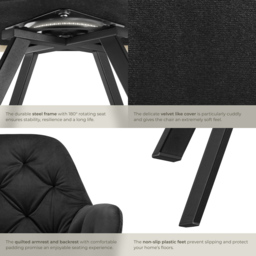 tectake Lucia Black Padded and Quilted Swivel Armchair Set of 4 - Wilko - thumbnail 7